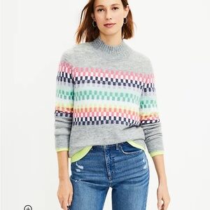 Loft gray with colorful checks mock neck sweater - size 8